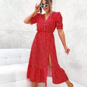 raudona midi suknele